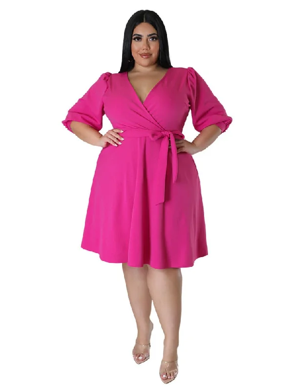 Women's A-Line Wrap Fashion Designer Short Dresses (Plus Size)