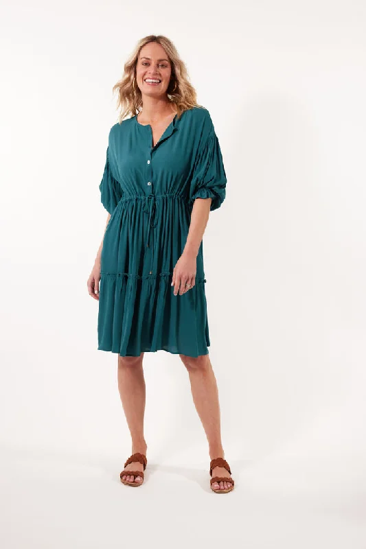 Isle of Mine Botanical Tie Dress Teal