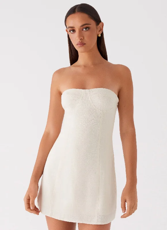 Do It That Way Linen Mini Dress - Ivory