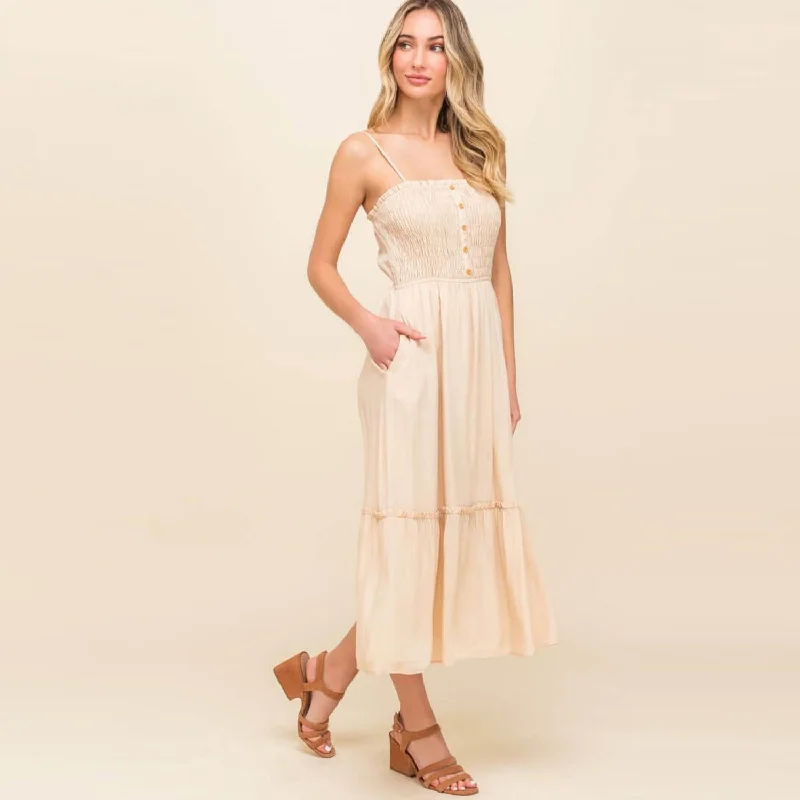 Shirred Tiered Midi Dress