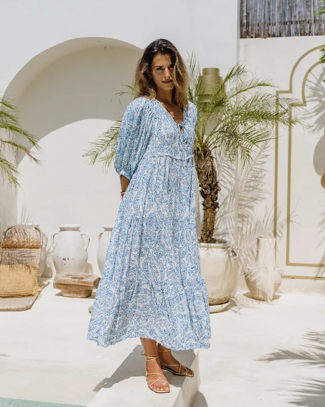 Skyra Blue Boho Midi Dress