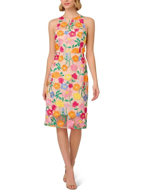 Womens Floral Embroidered Cocktail And Party Dress