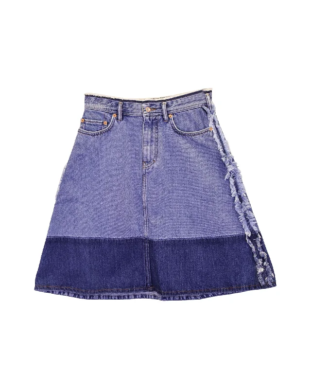 Acne Studios Halona Two-Tone Midi Skirt in Blue Denim