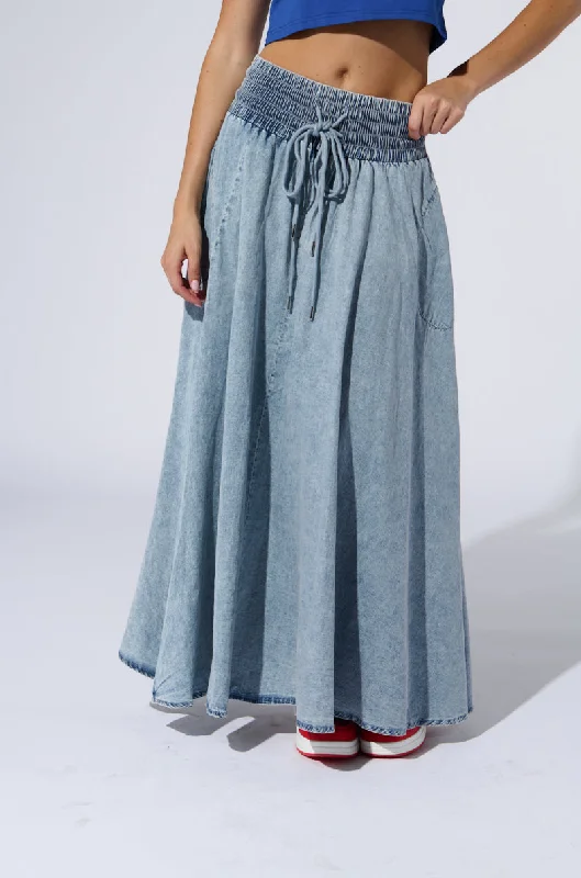 ALEX ACID WASH DENIM MAXI SKIRT