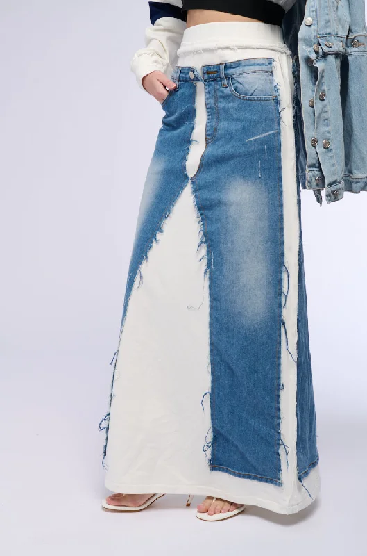 ALICIA FRENCH TERRY DENIM MIX MAXI SKIRT