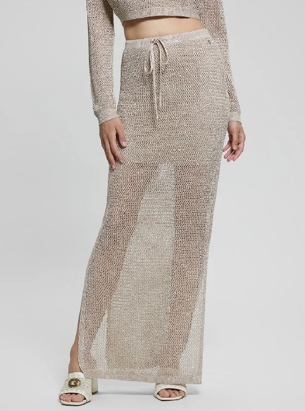 Beige Morgen Sequin Maxi Knit Skirt