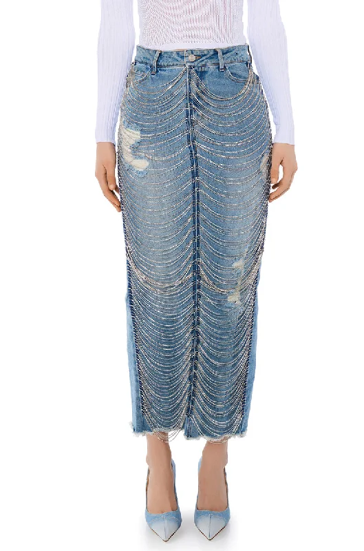 CHAIN DETAIL DENIM MAXI SKIRT