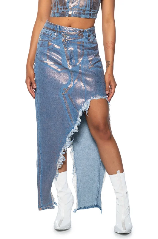 DIVINE TIMING CUT OUT METALLIC DENIM SKIRT