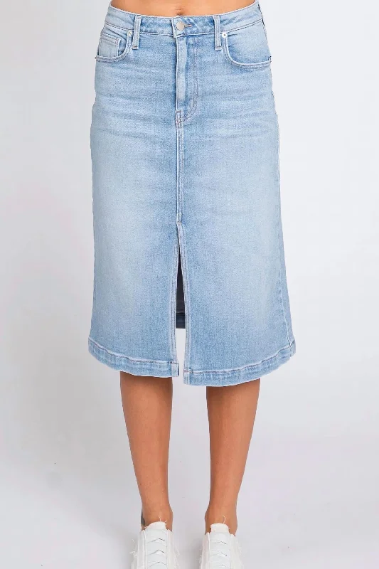 Front Slit Midi Skirt In Light Denim