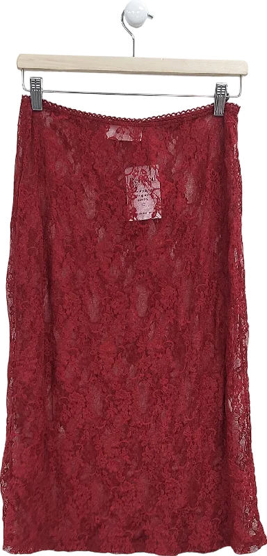 Hosbjerg Red Lace Midi Skirt UK S