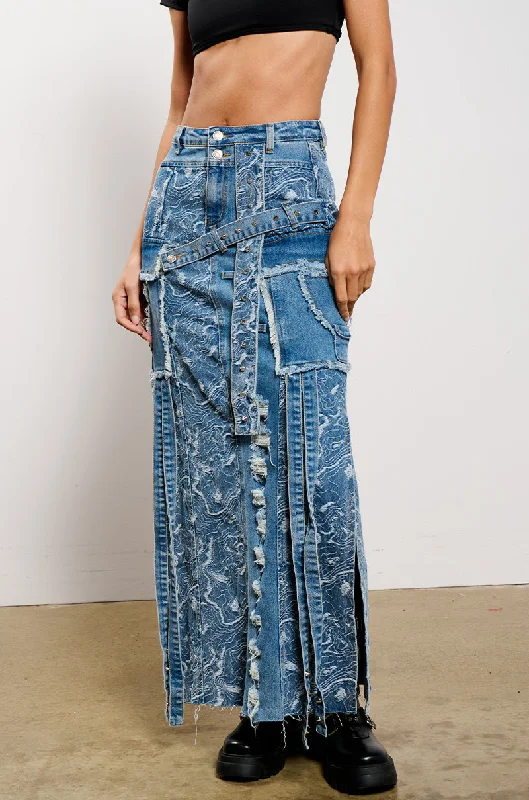 MIXED MEDIA DENIM MAXI SKIRT