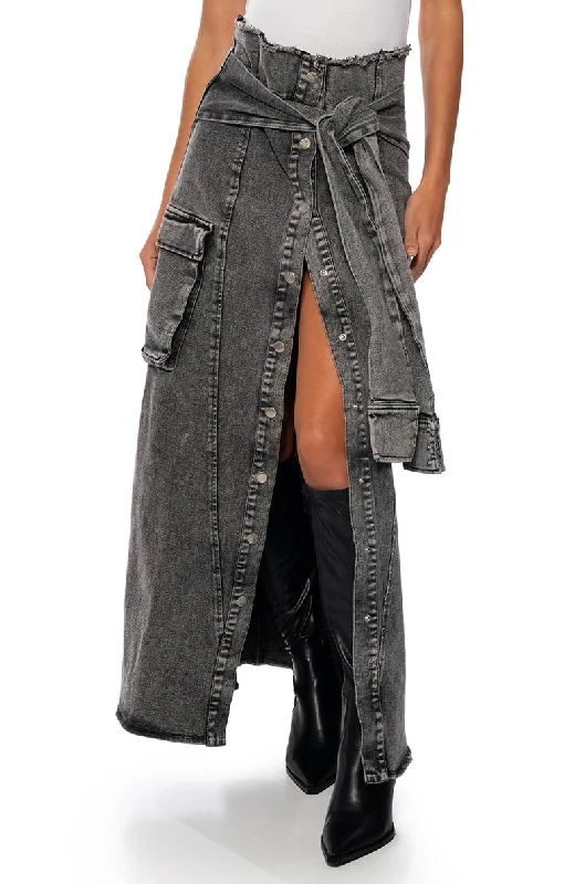 NEXT UP BLEACHED DENIM MAXI SKIRT