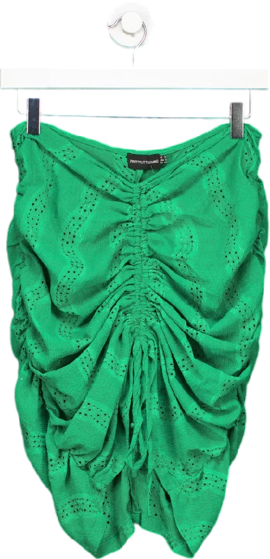 PrettyLittleThing Green Ruched Skirt UK 12