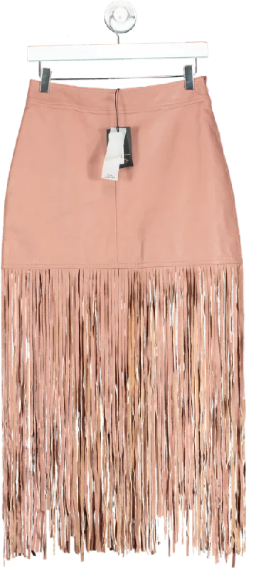 River Island Pink Leather Fringe Skirt UK 8