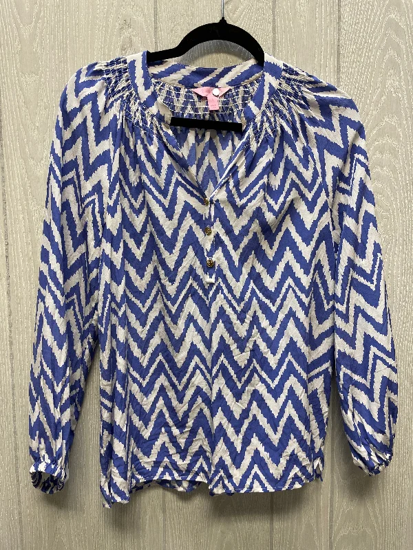 Blouse Designer By Lilly Pulitzer In Blue & White, Size: S