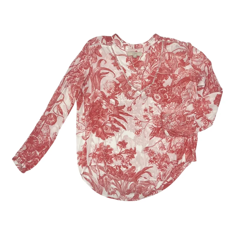 Blouse Ls By Loft In Red, Size:M