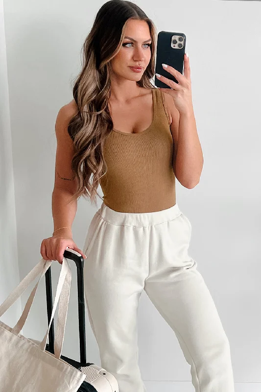 No Judgement Here Ribbed Tank Bodysuit (Mocha)