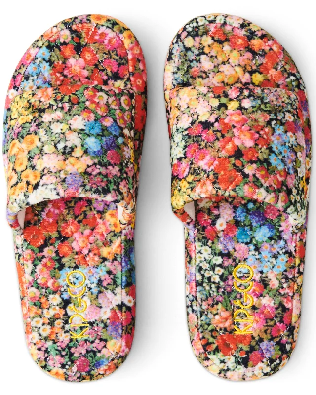 Forever Floral Black Quilted Velvet Adult Slippers