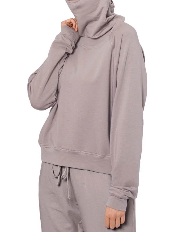 Womens Pullover Built-In Mask Crewneck Sweater