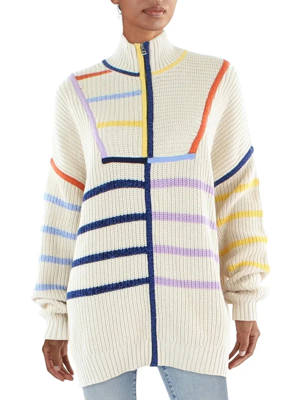 Womens Stripe Ribbed Pullover Sweater