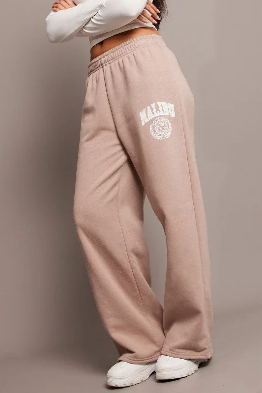 Beige Track Pants Wide Leg