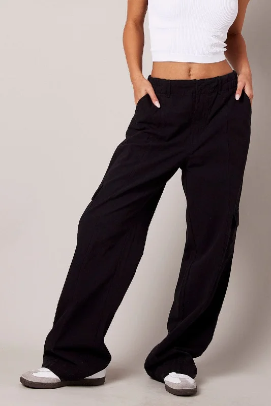 Black Cargo Pants Mid Rise