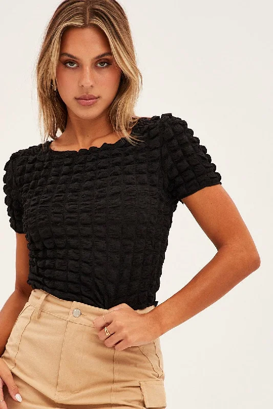 Black Textured Crop Top