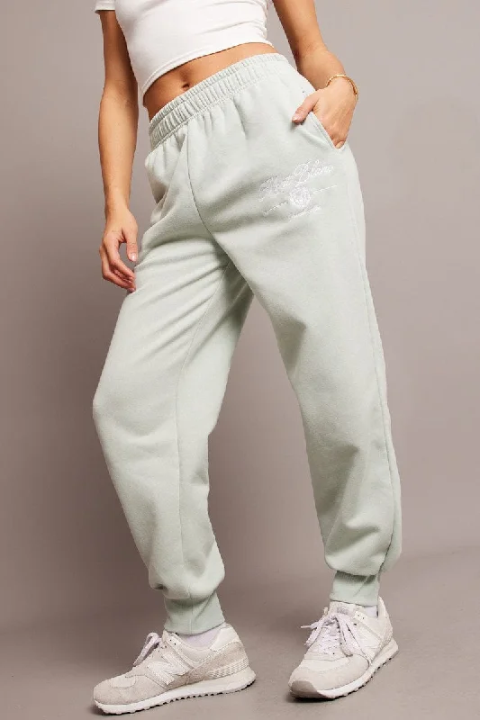 Green Track Pants High Rise