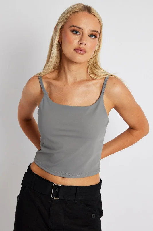 Grey Bralette Round Neck Sleeveless Padded