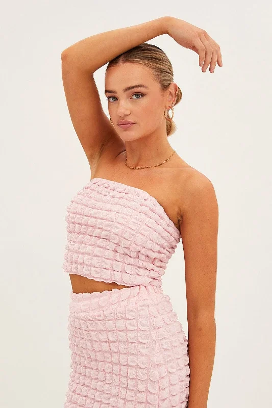 Pink Textured Crop Boobtube