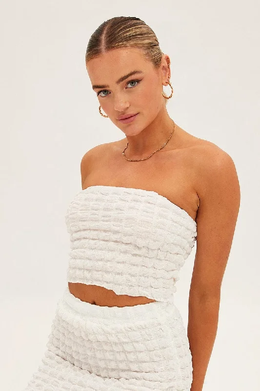 White Textured Crop Boobtube