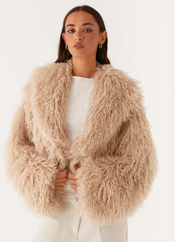 Virginia Cropped Fur Jacket - Taupe