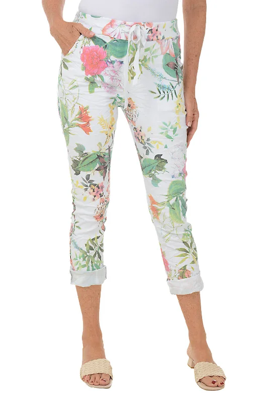 White Garden Drawstring Jogger Pant