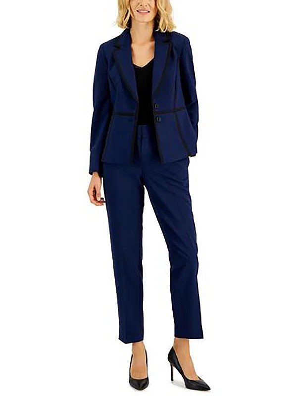 Petites Womens Contrast Trim Polyester Two-Button Blazer