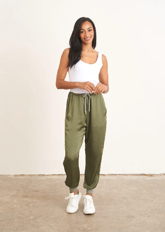 ZENA SATIN TROUSERS - KHAKI